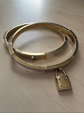 Pair of Michael Kors Gold Crystal Padlock Bangle Bracelet